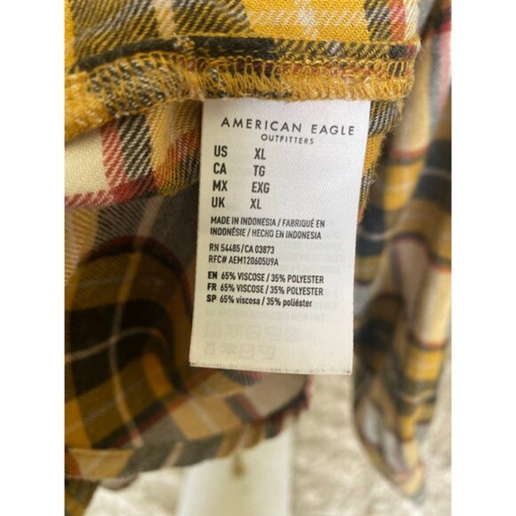 American Eagle Plaid Flannel Shirt AhhMazingly Soft Boyfriend Fit Yellow Cozy - Picture 6 of 7